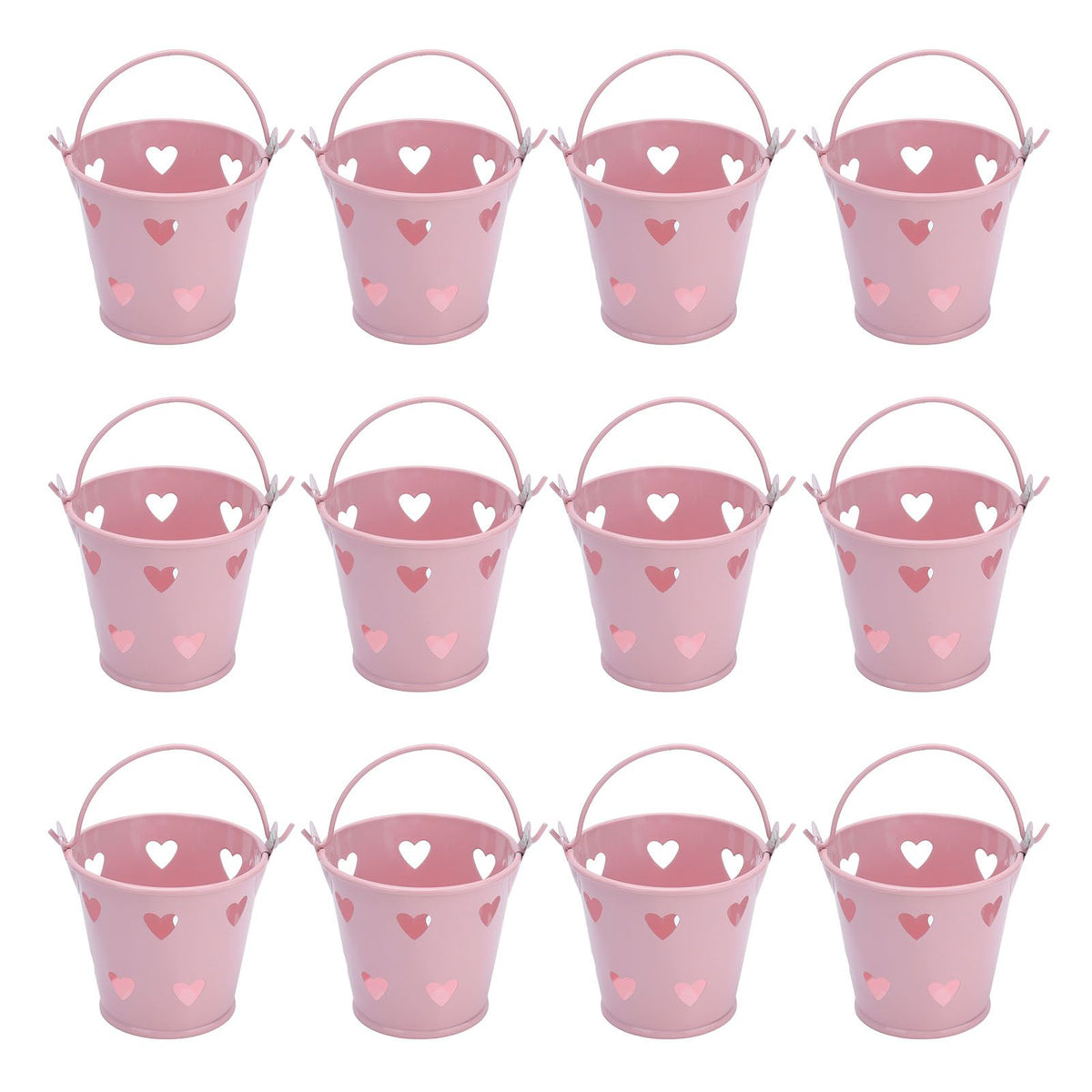 12pcs Mini Metal Bucket Hollow Heart Shaped Bucket with Handle for Candies Outdoor Flower Cosmetics