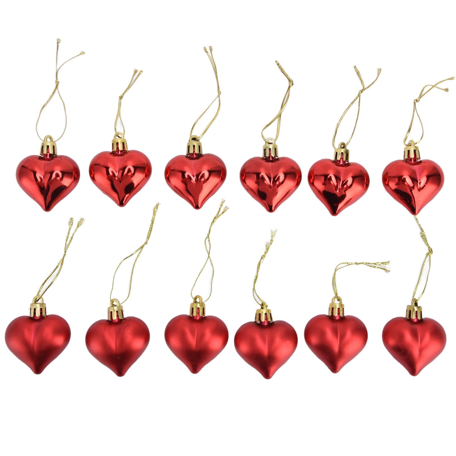 12pcs Christmas Ornament Heart Shape PVC Christmas Tree Hanging Decorations for Valentine's Day PartyRed