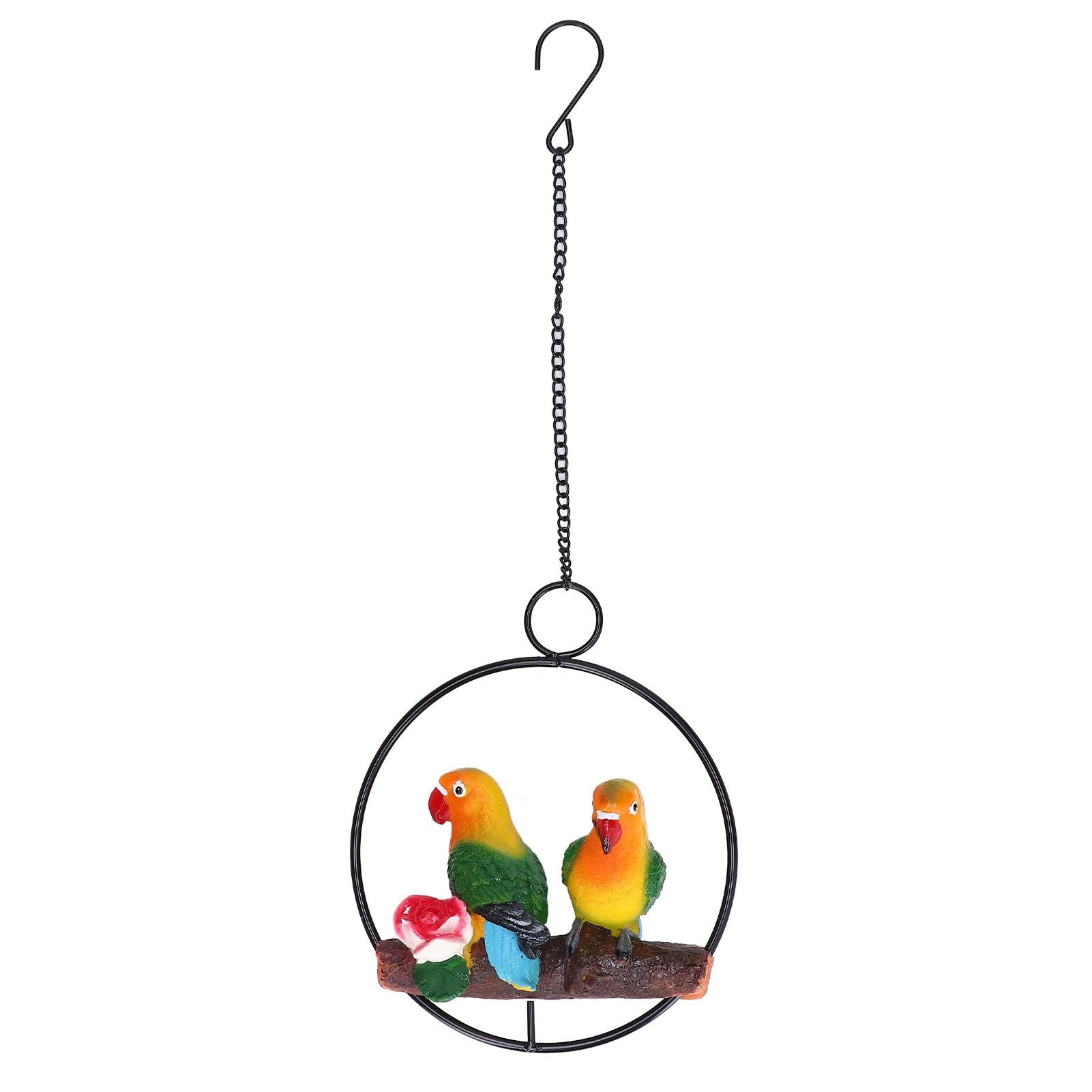 Hanging Parrot Sculpture Hanging Ring Statue for Patio Lawn Home and Garden Decor