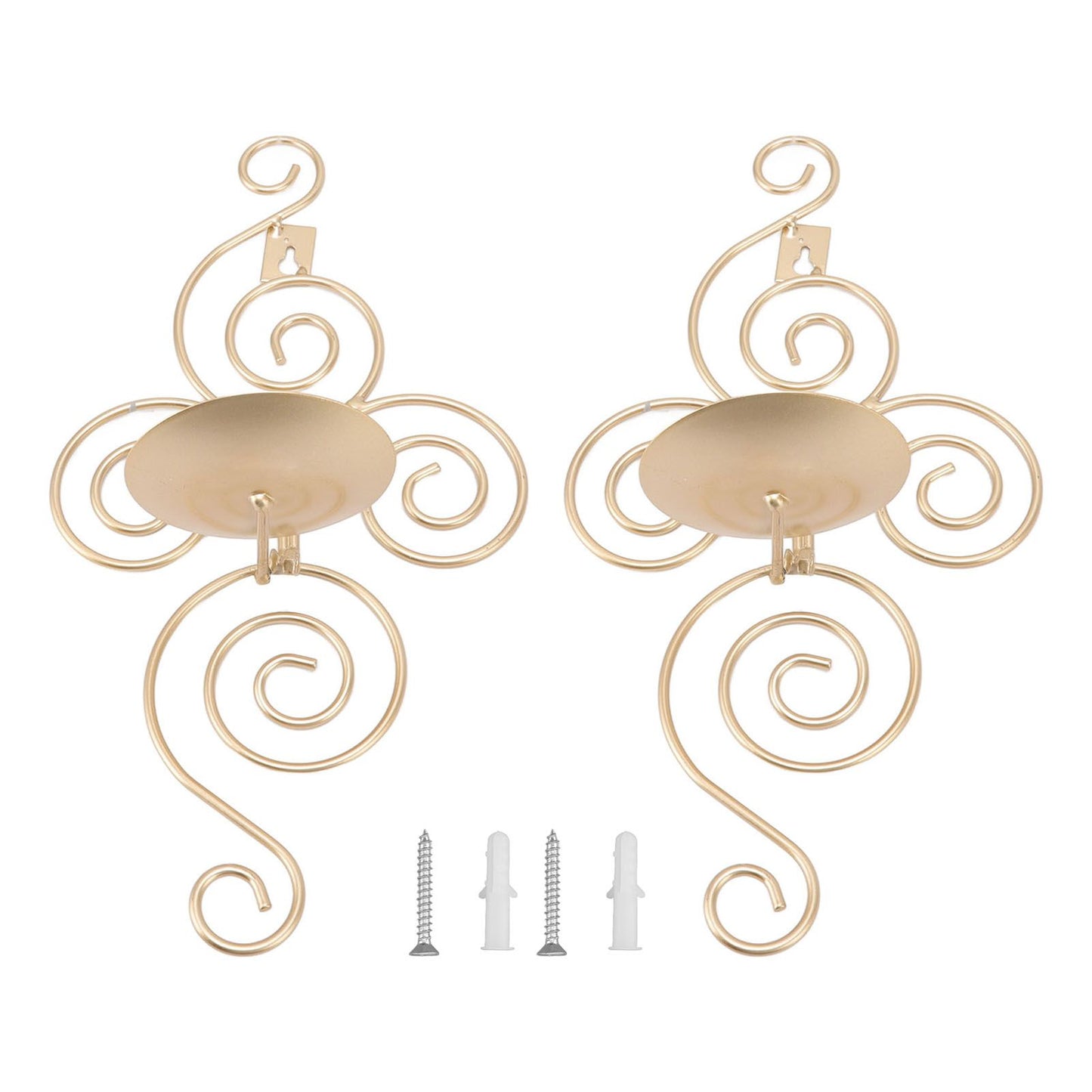 2 Sets Wall Candle Holder Foldable European Style Swirl Wrought Iron Wall Hanging Candlestick Holder Home Decoration Gold