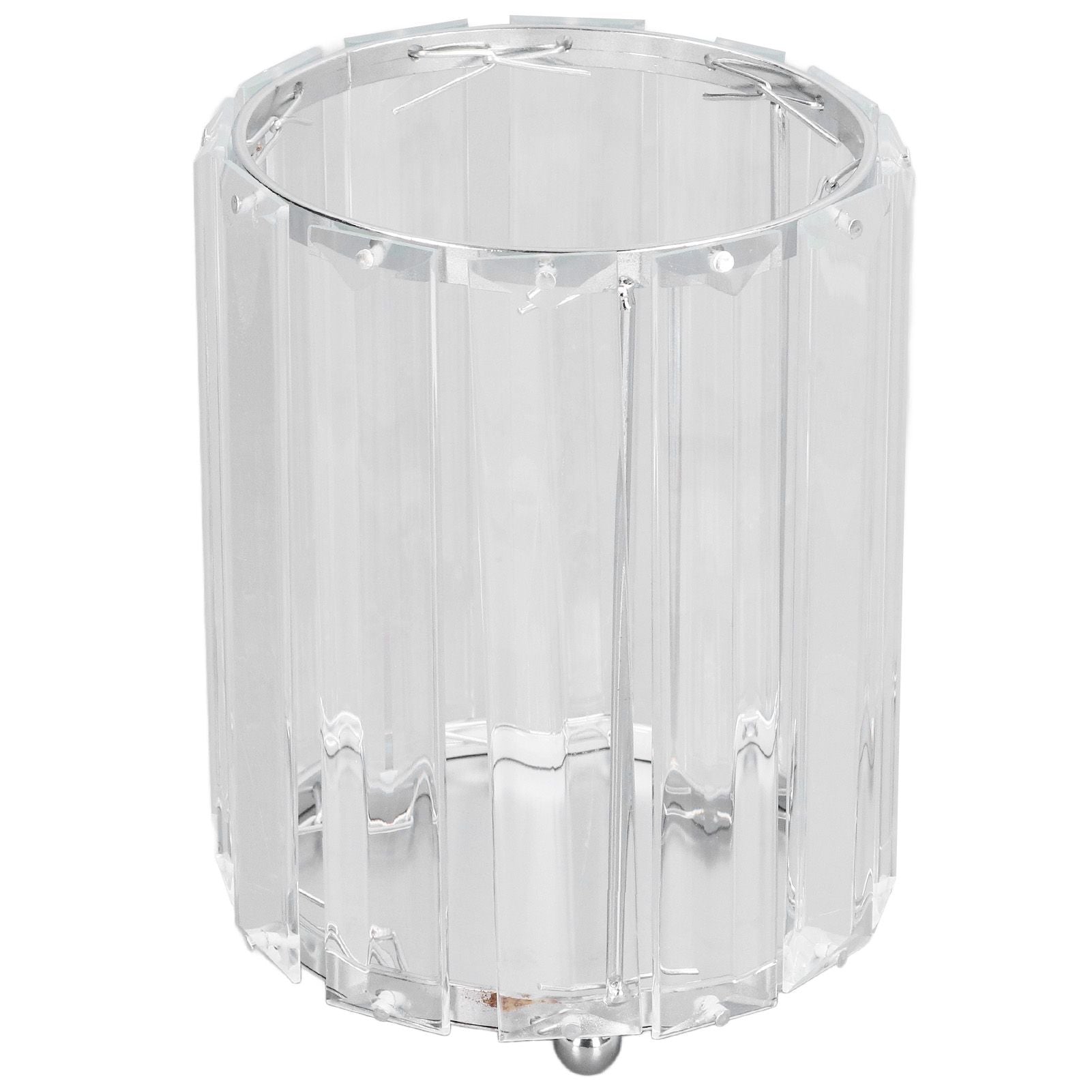 Cosmetic Brush Holder Transparent Glass Round Decorative Desktop Pen Storage Organizer BoxSilver