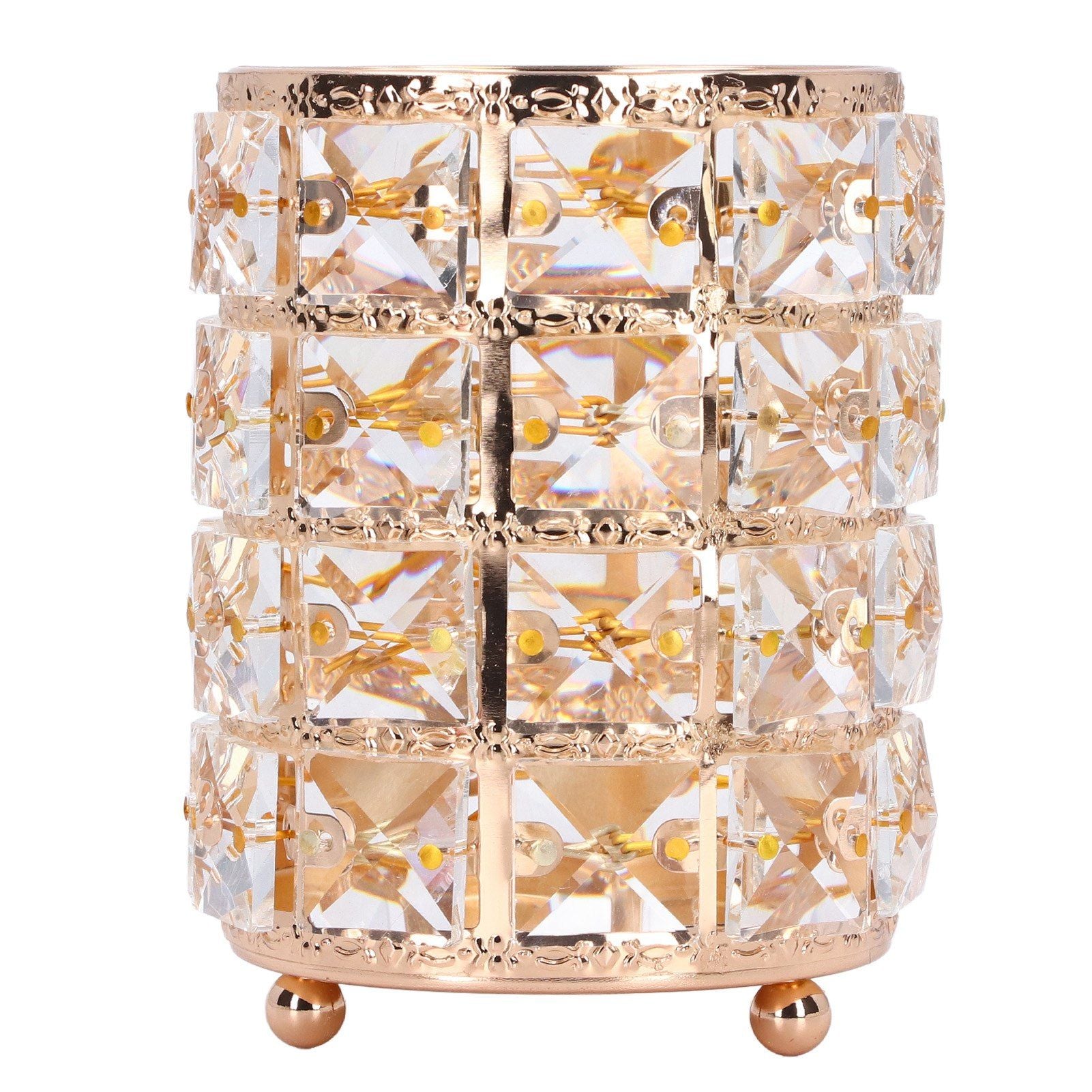 Crystal Makeup Brush Holder European Style Rounded Crystal Glass Cosmetic OrganizerGold