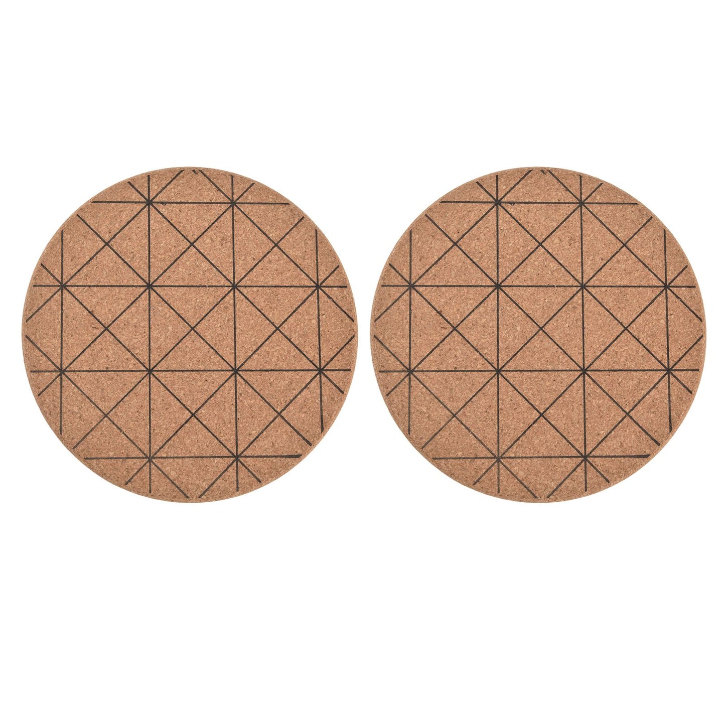 2pcs Cork Coasters Safety Design Convenient Practical Glossy Thick Rustic Style Wooden Decoration for KitchensPlaid