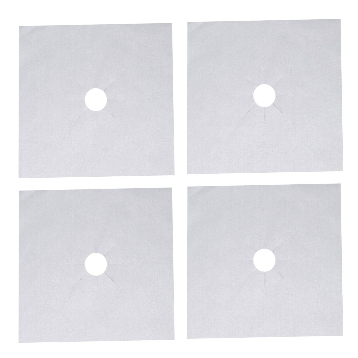 4Pcs Stove Burner Cover PTFE Coating Non Stick Gas Range Stove Top Protector Pad for Kitchen Cooking Silver 27x27cm 0.1mm