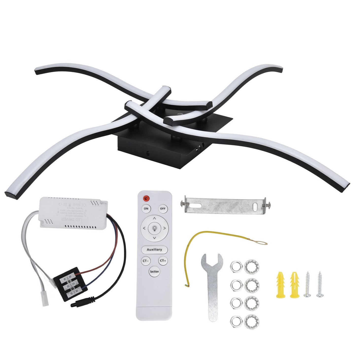 LED Ceiling Light Wavy Shape 3 Color Dimming Wrought Iron Ceiling Fixture with Remote Control Black AC110‑265V