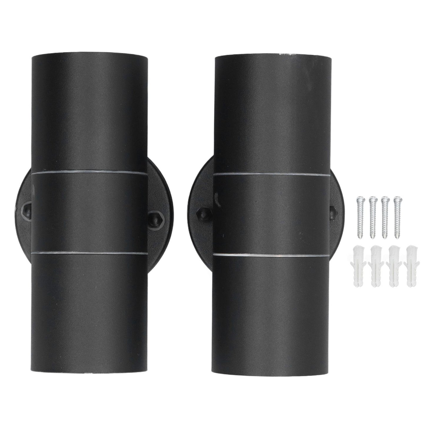 2Pcs GU10 Stainless Steel Outdoor Wall Sconce Waterproof LED Cylinder Up Down Wall Light for Yard Villas Living Rooms 220‑240VBlack