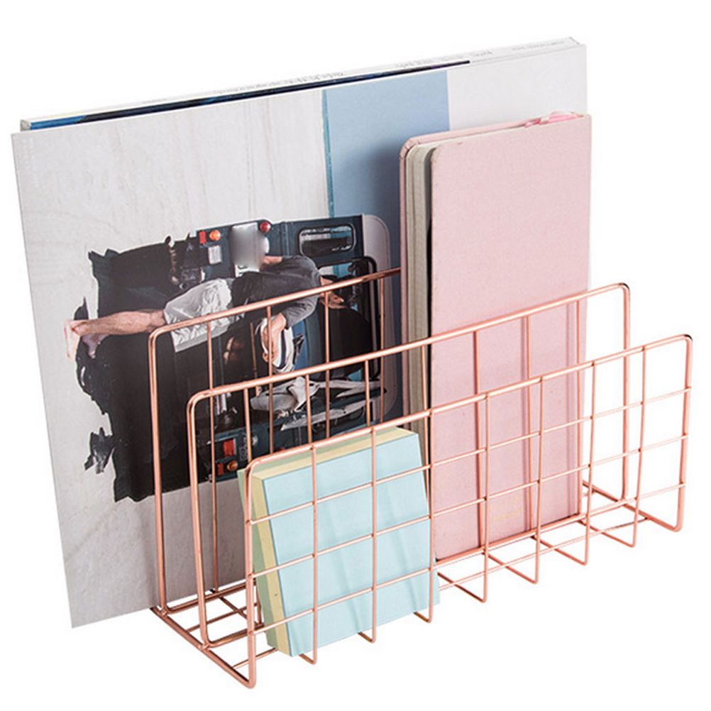 Letter Holder Iron Metal Three Grid Bookcase Holder Multifunctional File Sorter Organizer