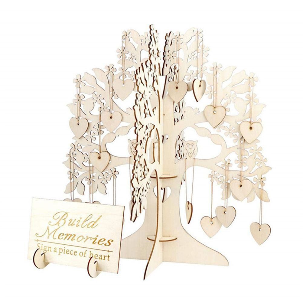 Wood Tree Frame Guest Book with Stand Unique Rustic Wedding Guest Registry with 100pcs Wooden Hearts