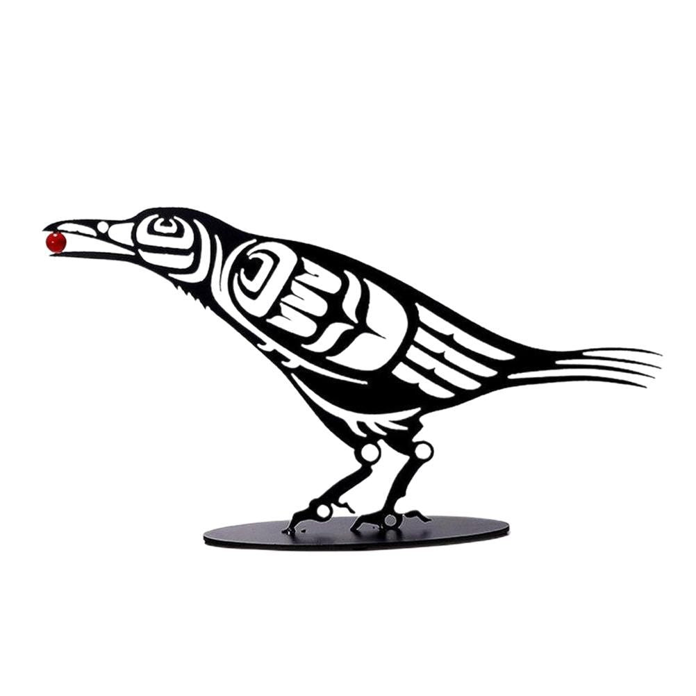 Metal Crow Figurine Crow with Berry Statue Desktop Decor Home Ornament Bird Silhouette Art