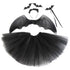 4Pcs Girls Halloween Cosplay Costume Dress Up Dress Black Mesh Skirt with Headband Bat Wing Wand Halloween Party Cosplay Props