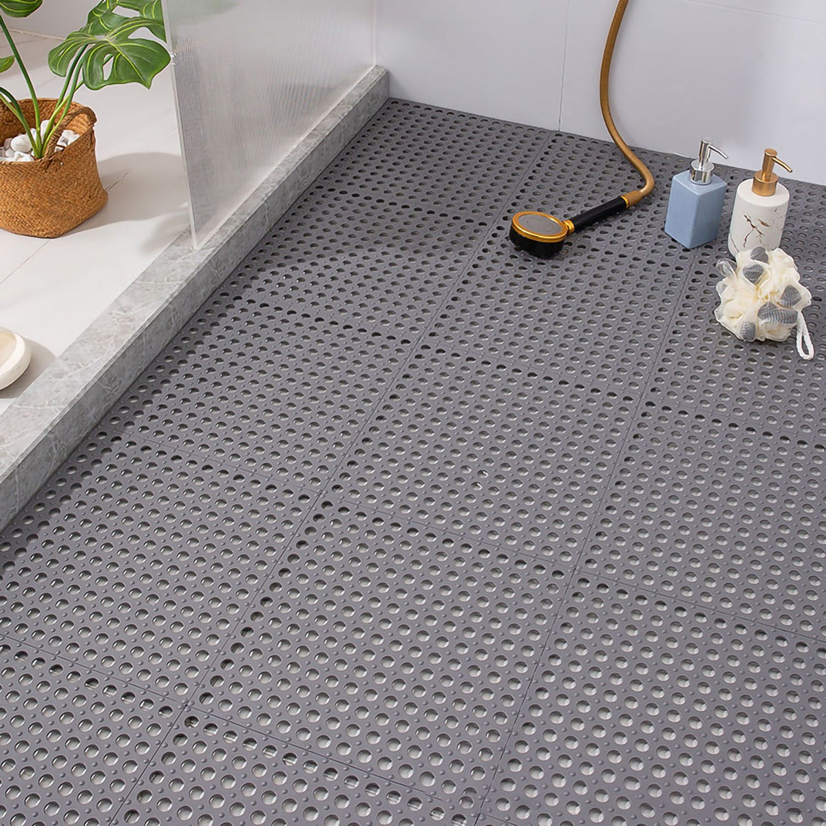 10PCS Suction Cup Floor Mats Anti Slip Plastic Mosaic Bath Mat for Kitchen Bathroom Grey