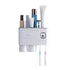 Wall Mounted Toothbrush Holder Multi Function Magnetic Absorption Bathroom Storage Rack with Drawer Toothpaste Dispenser 2 Cup Gray (24.4x11.3x20cm/9.6x4.4x7.9in)