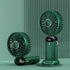 Folding Fan USB Digital Display Handheld Ergonomic Handle ABS PC Small Portable Fan for Outdoor Green 3000M with Aroma Piece and Lanyard