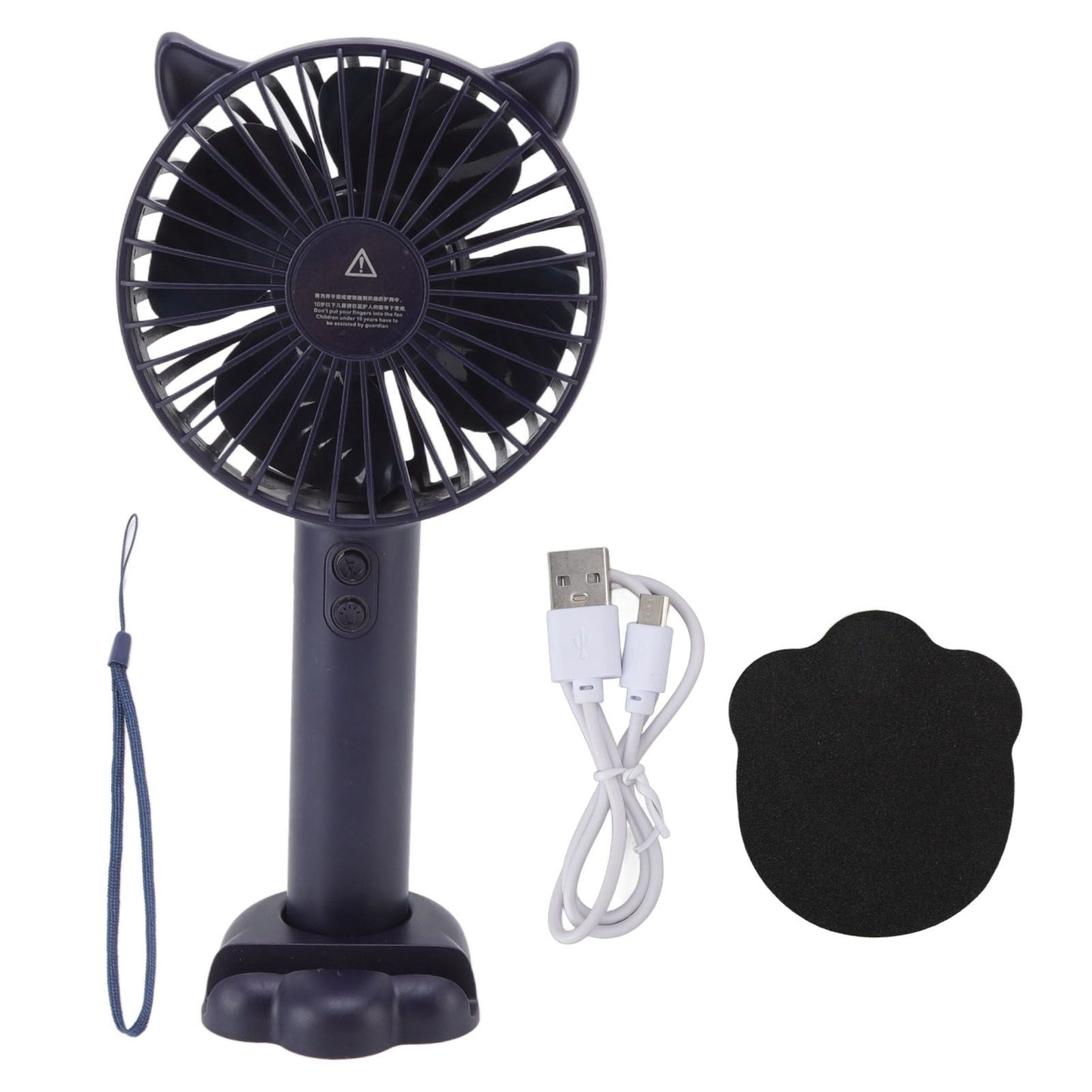 Hand Held Fan Portable USB Rechargeable Cute 3 Speed Wind Regulable ABS PC Battery Operated Fan for Travel Dark Blue