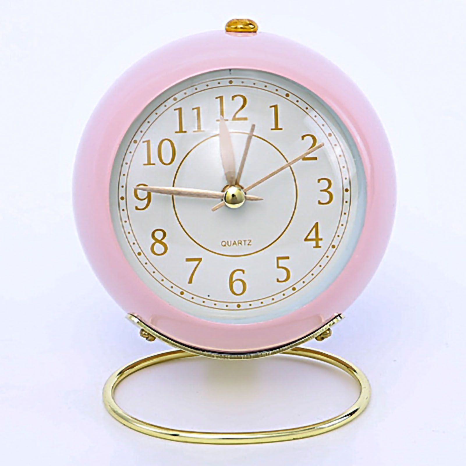 European Style Metal Clock Ingenious Mute Round Children Electronic Quartz Alarm Clock for Living Room Bedroom Pink