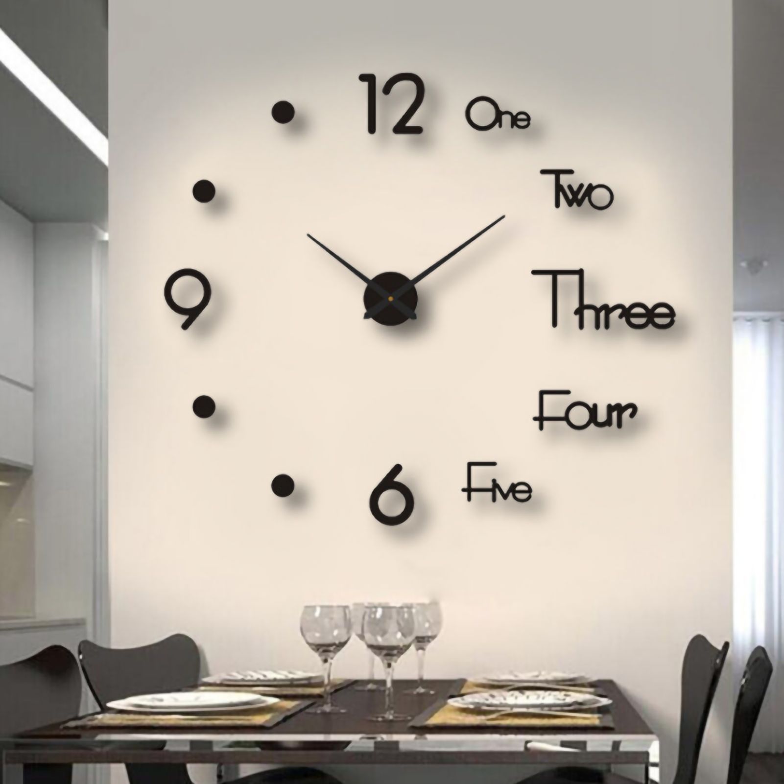Night Light Wall Clock Frameless Decorative Luminous Silent Clock for Living Room Bedroom Black Medium 90cm/35.43in