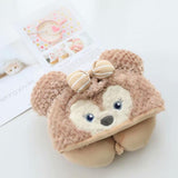 Hooded U Shaped Pillow Cute Cartoon Travel PP Cotton U Shaped Neck Pillow for Airplane Seat Khaki Bear