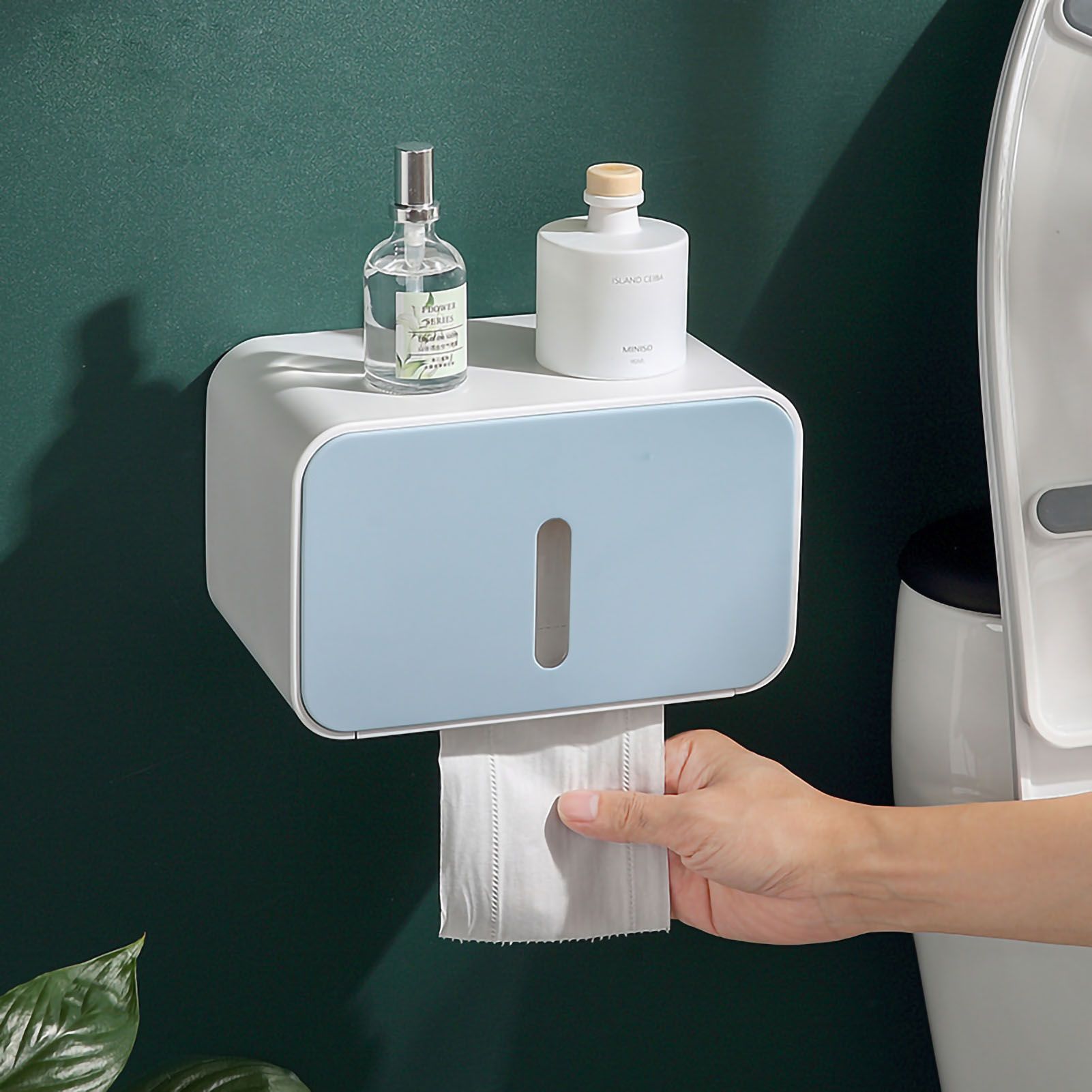 Wall Mounted Toilet Paper Holder PS ABS Waterproof Roll Paper Tissue Storage Box Bathroom Accessories Blue