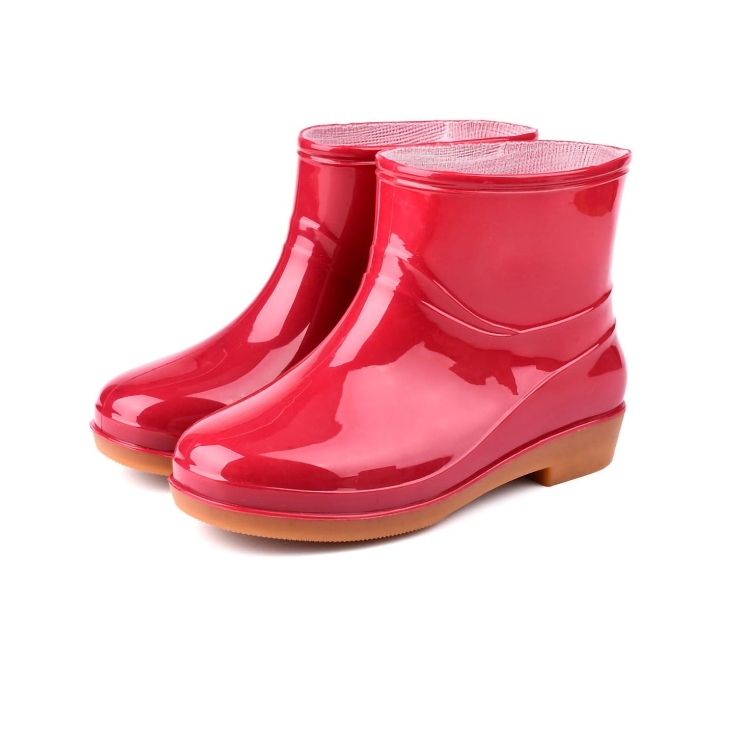 Womens Rain Boots Fashion Antiskid Short Rain Boot Round Head Radian PVC Plastic Rain Boots Red 38