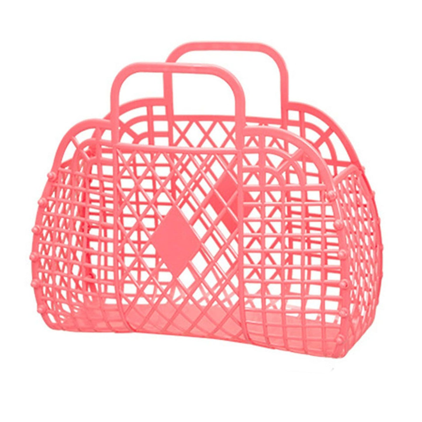 Hollow Storage Basket Plastic Reusable Portable Foldable Bag for Beach Home Bedside Shopping Toys Clothes Red 250x110x220mm/9.84x4.33x8.66in