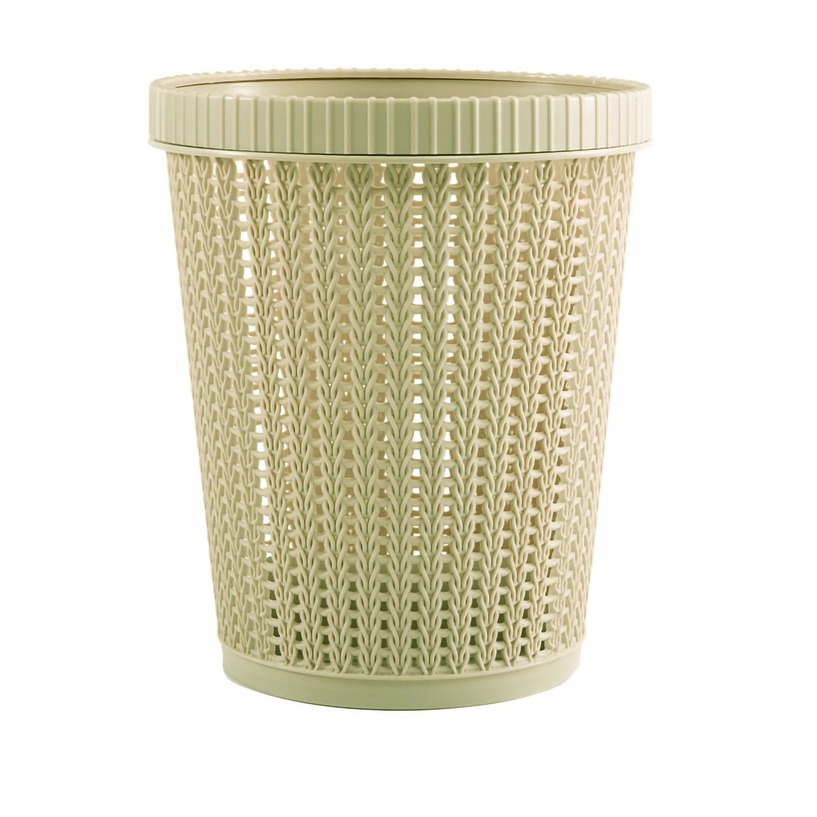 Pulling Bag Trash Can Imitation Rattan Round Plastic Garbage Bin Home Coverless Trash Storage Basket Green L