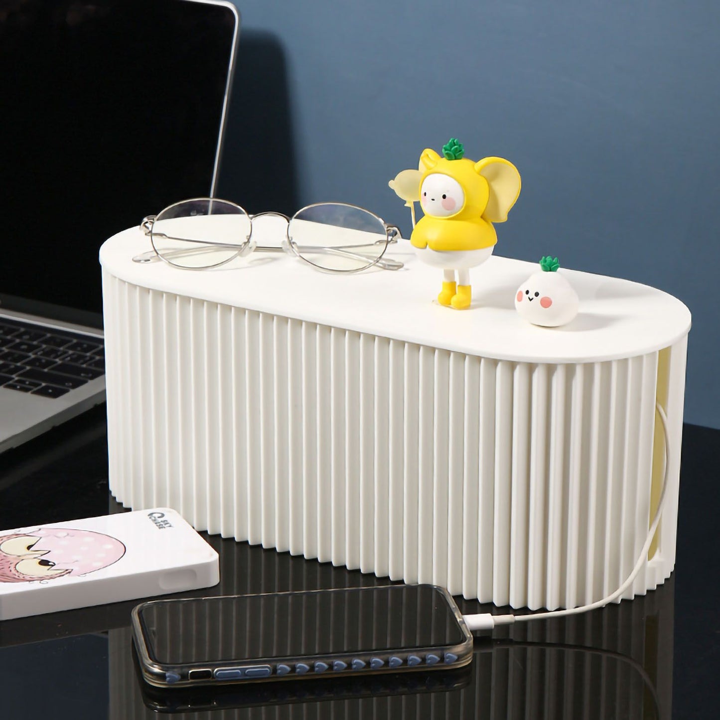 Cable Organizer Box Large Capacity Durable ABS Detachable Cover Insulated Cord Management Box for PC TV Appliances White Small Size