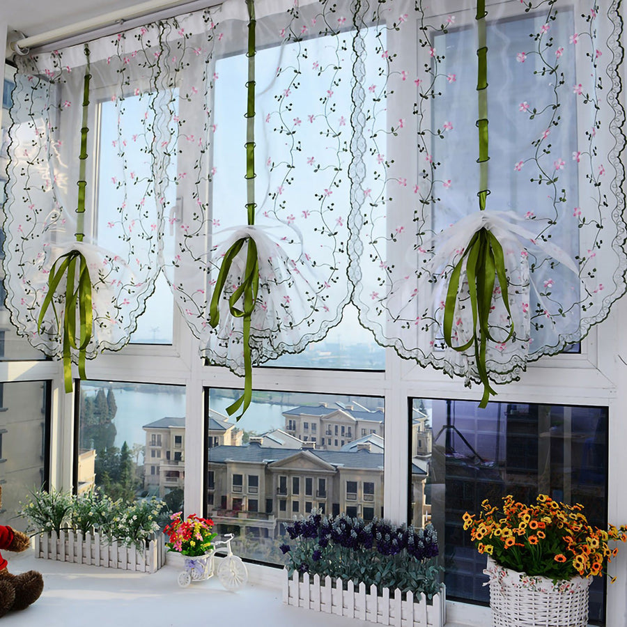 Embroidered Roman Sheer Curtain Classical Floral Window Screen Elegant Embroidered Roman Shade for Bedroom Balcony 2m/78.7in Height