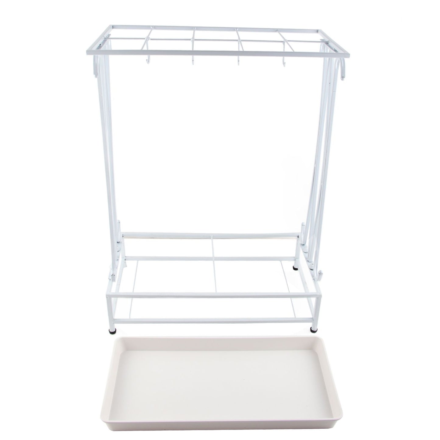 Umbrella Storage Rack Iron with Drip Tray 10 Holes 8 Hooks Umbrella Rack Stand for Home Hotel Lobby White