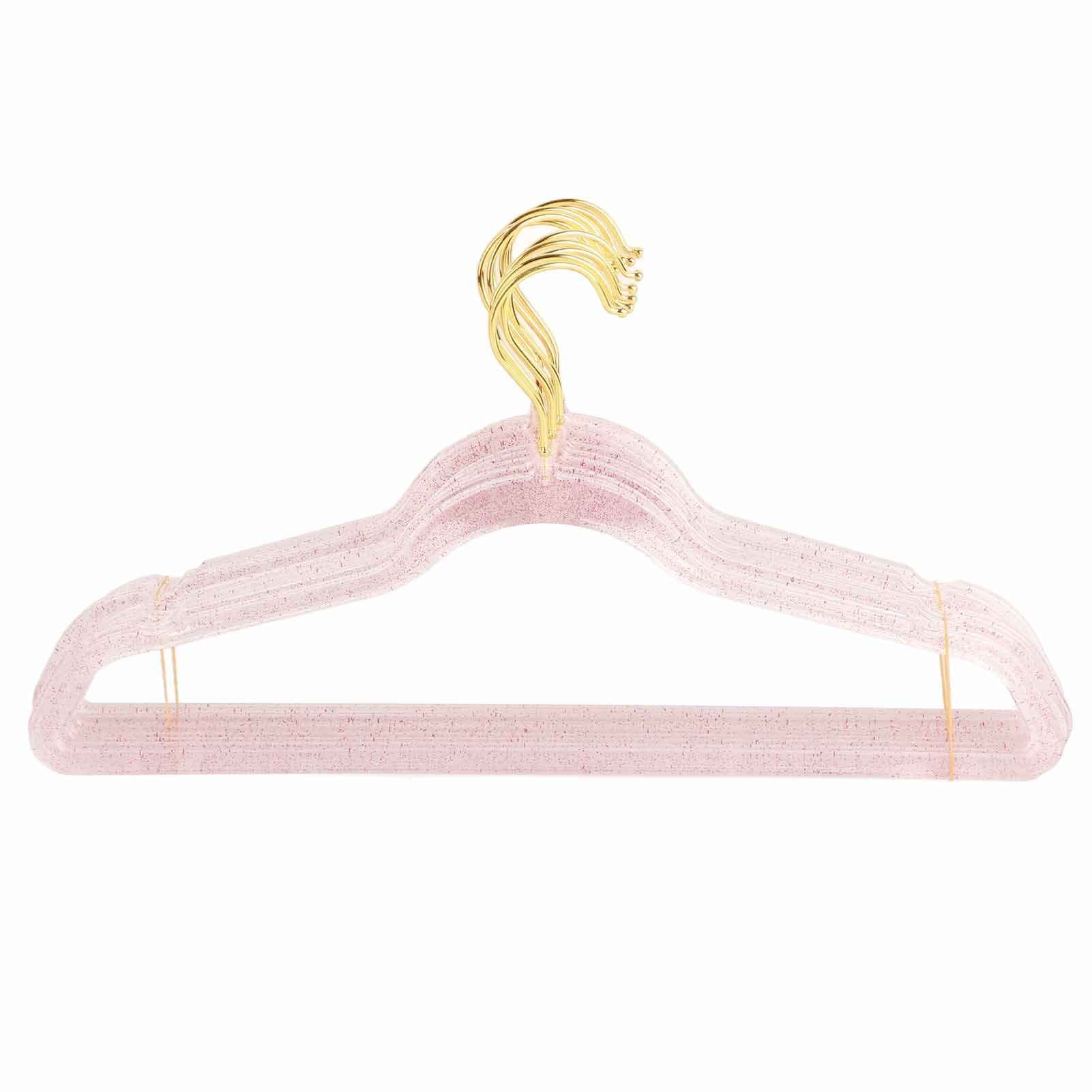 10Pcs Clothes Hangers Plastic 40cm Glitter Transparent Crystal Seamless Clothes Racks for Closet Wardrobe Red Glitter