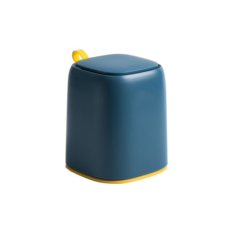Desktop Trash Can Press Type Mini Garbage Can with Cover for Office Dressing Table Dark Blue