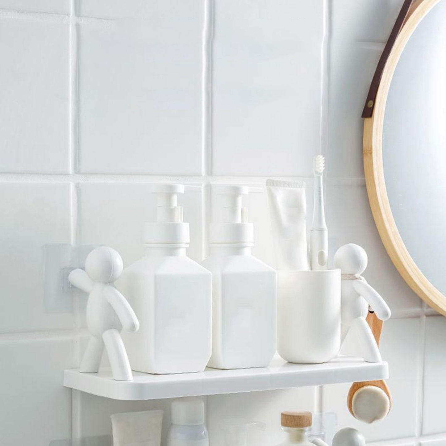 Wall Mounted Shelf Hole Free Installation Small Doll Shape Large Capacity Plastic Stable Load Bearing Storage Rack Grey