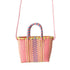 Woven Bag Colorful Plastic Strip Handle Small Cute Fashionable Square Bag for Summer Beach Light Pink