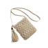Straw Satchel Weave Bag Hand Knitting Square Shape Tassels Woven Bag for Beach Dating Beige