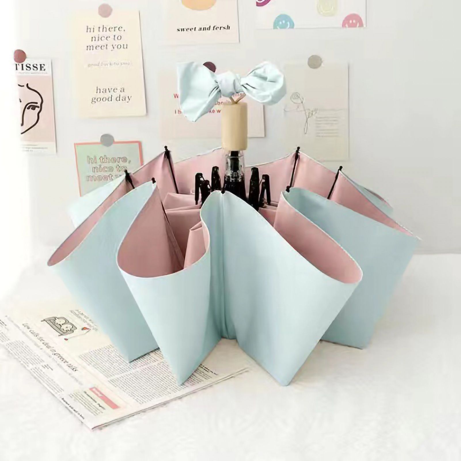 Folding Sun Umbrella UV Blocking Pure Color Black Rubber Sunscreen Umbrella for Rain Or Shine Blue and Pink