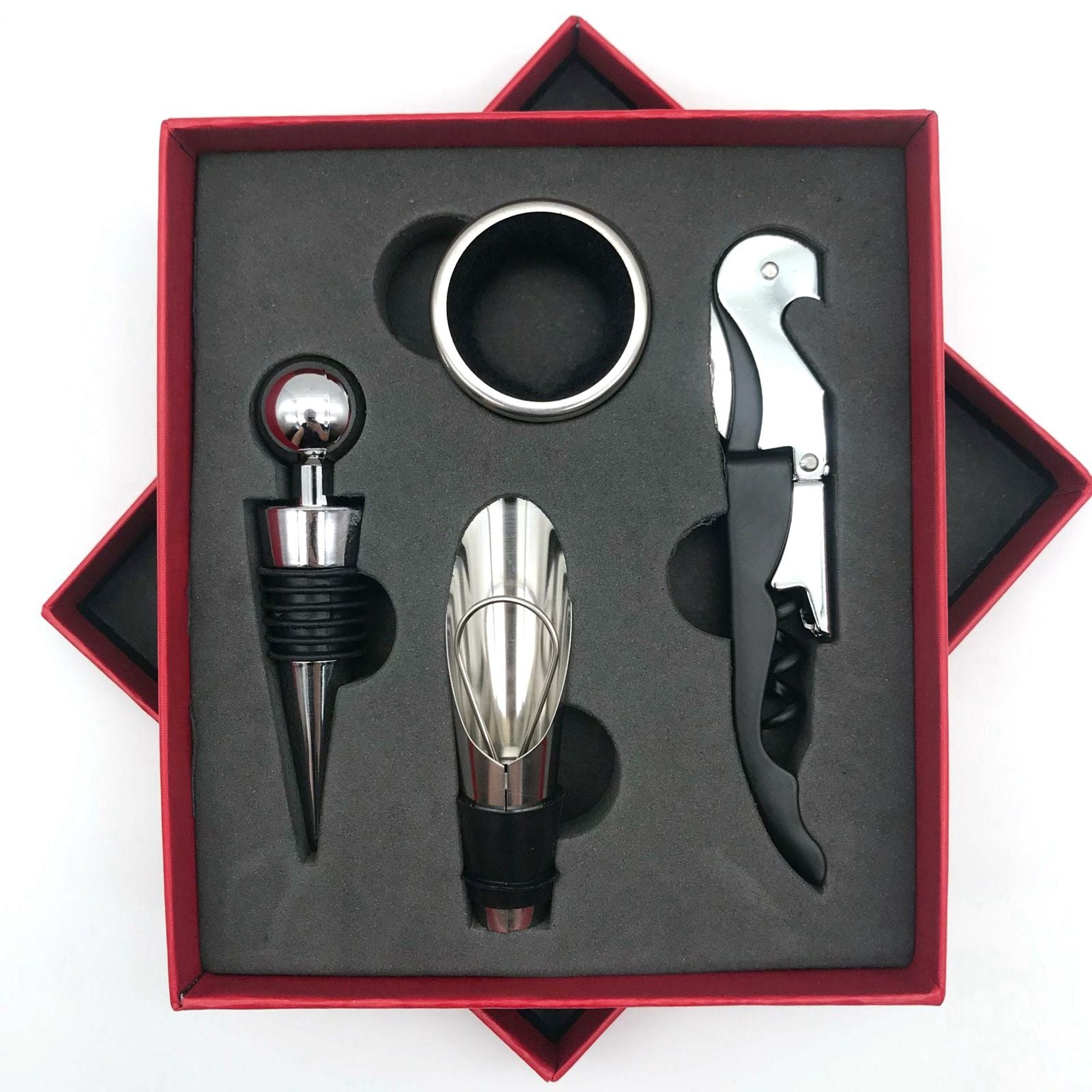 Wine Opener Set Rustproof Stainless Steel Exquisite Packaging Handle Corkscrew Kit for Home Bar Restaurant Gifts Red