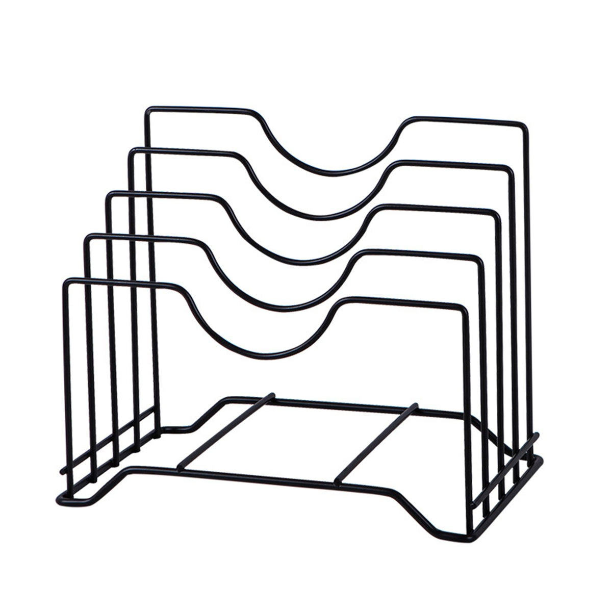 Chopping Board Storage Rack Iron 4 Slots Integrated Pot Lid Holder for Kitchen Countertop Black