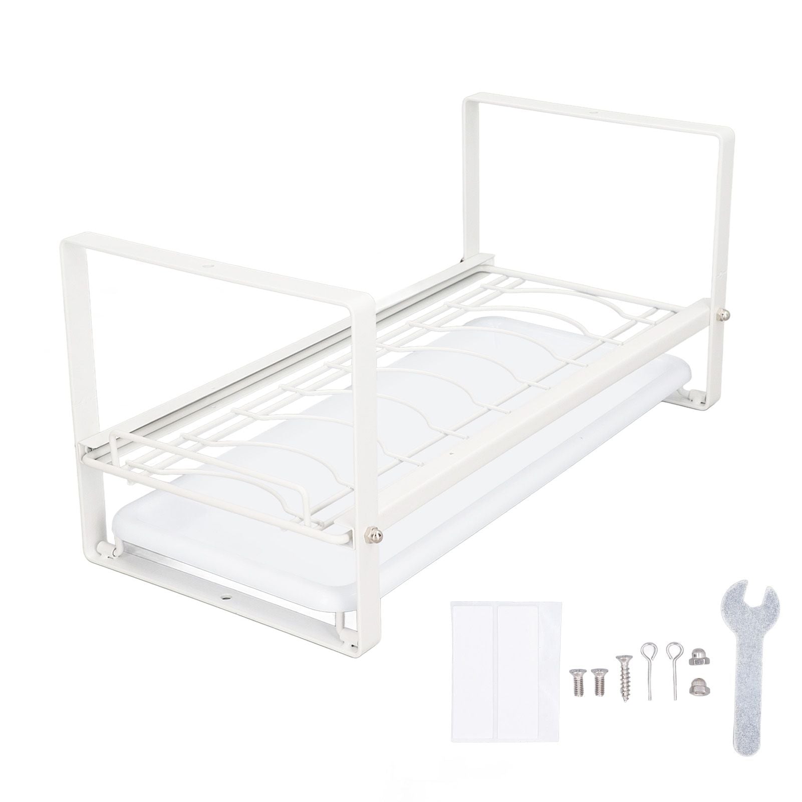Kitchen Cabinet Storage Shelf Rack Bowls Dishes Plates Drainboard Holder Rustproof Nonslip for Counter Cupboard Pantry White