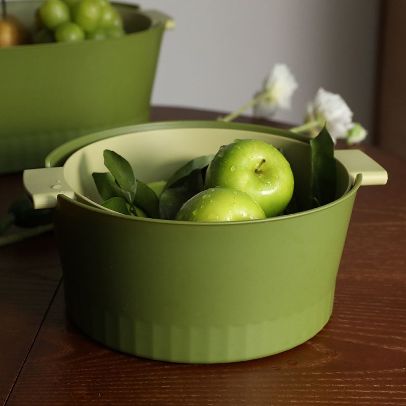Drain Colander Double Layer Detachable Increased Deepened Capacity Plastic Colander Strainer Set for Kitchen Green Small