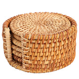 6 PCS Rattan Coasters Hand Made Teacup Coasters Set Insulated Rattan Cup Placemat Teacup Accessories 13cm / 5.1in