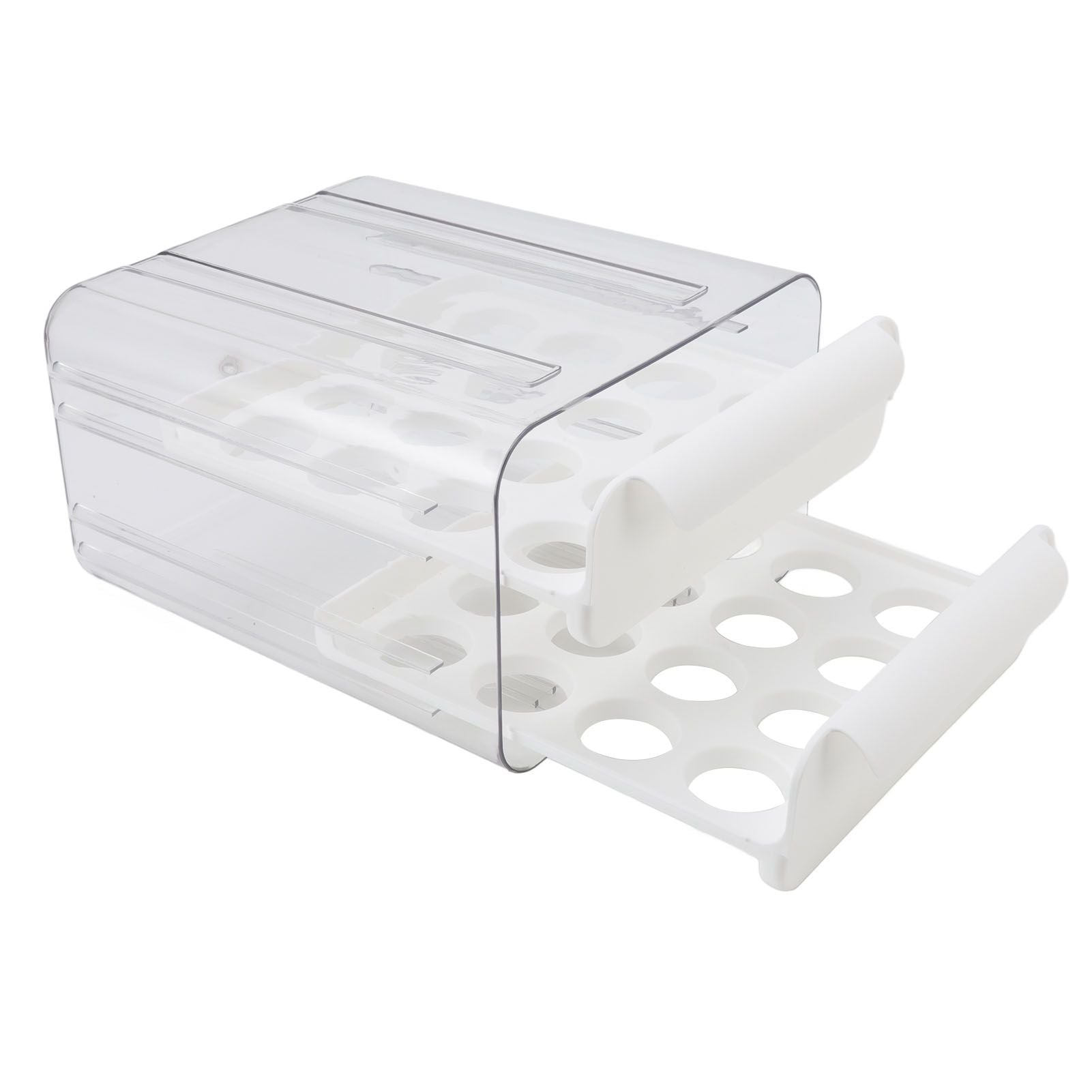 Egg Drawer Double Layer Transparent 32 Lattice Large Capacity Egg Storage Box for Refrigerator White