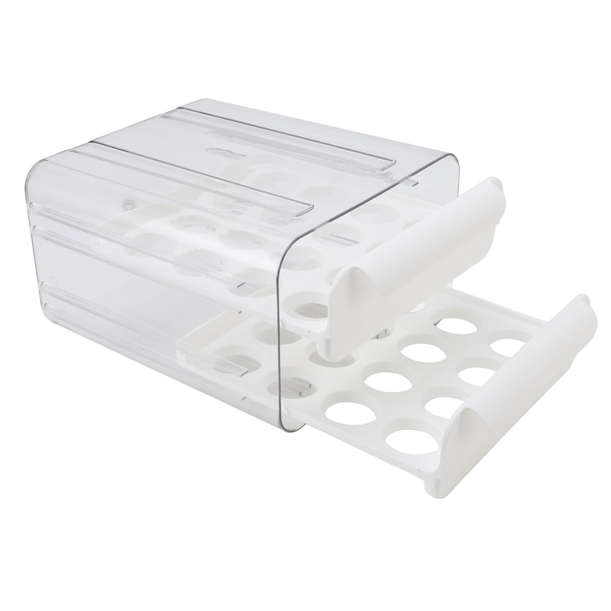 Egg Drawer Double Layer Transparent 32 Lattice Large Capacity Egg Storage Box for Refrigerator White