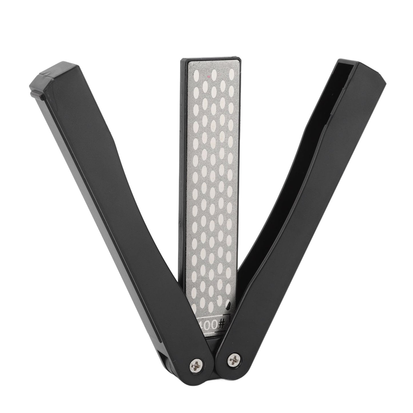 Double Sided Sharpener Portable Emery Fan Shaped Folded Pocket Sharpener for Outdoor Garden Black
