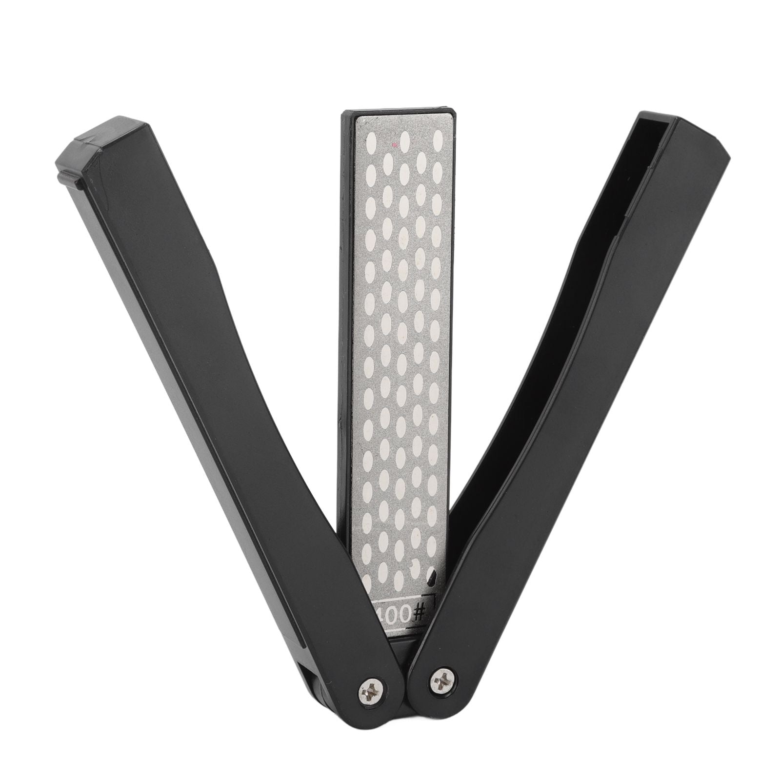 Double Sided Sharpener Portable Emery Fan Shaped Folded Pocket Sharpener for Outdoor Garden Black