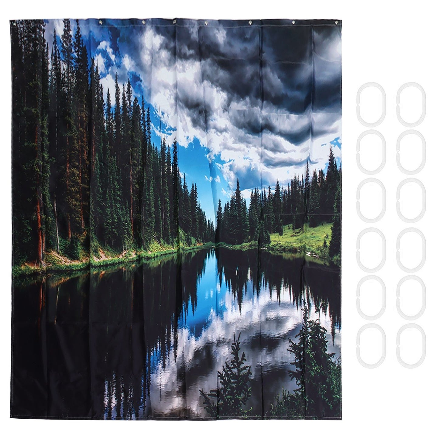 Shower Curtain Landscape Pattern Bath Curtain Set with Rings Home Bathroom Decoration180x180cm