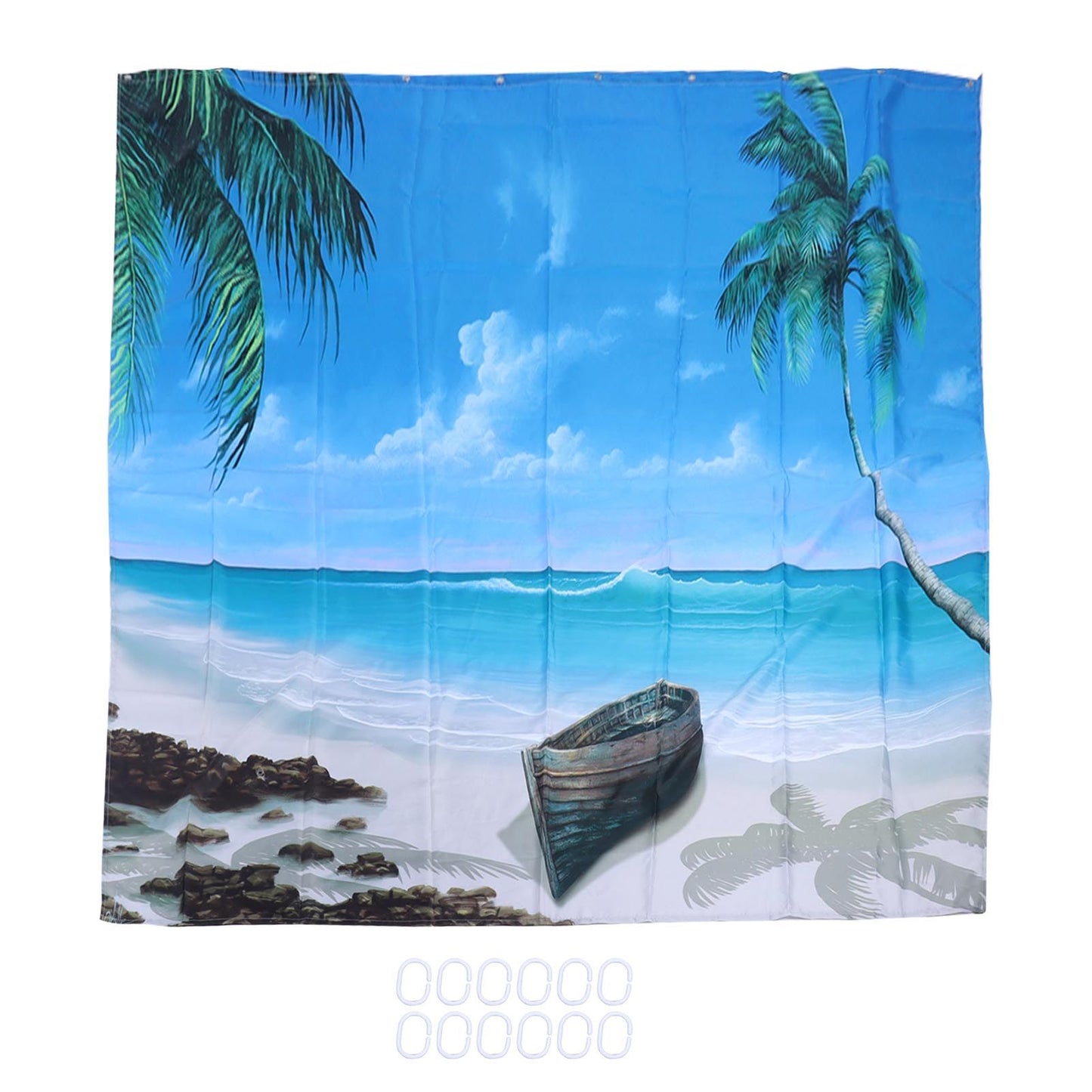 Shower Curtain Set with Hanging Rings No‑Punching Bath Curtain Bathroom Accessory150x180cm