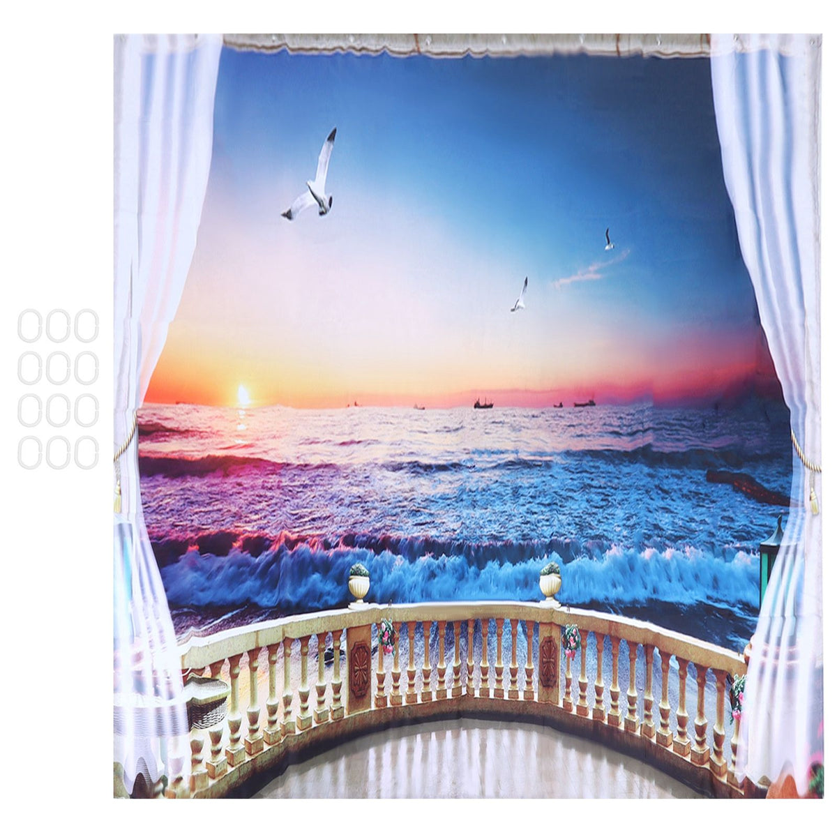 Waterproof Shower Bath Curtain Free Punch with Hooks for Home Bathroom Decoration180x180 cm