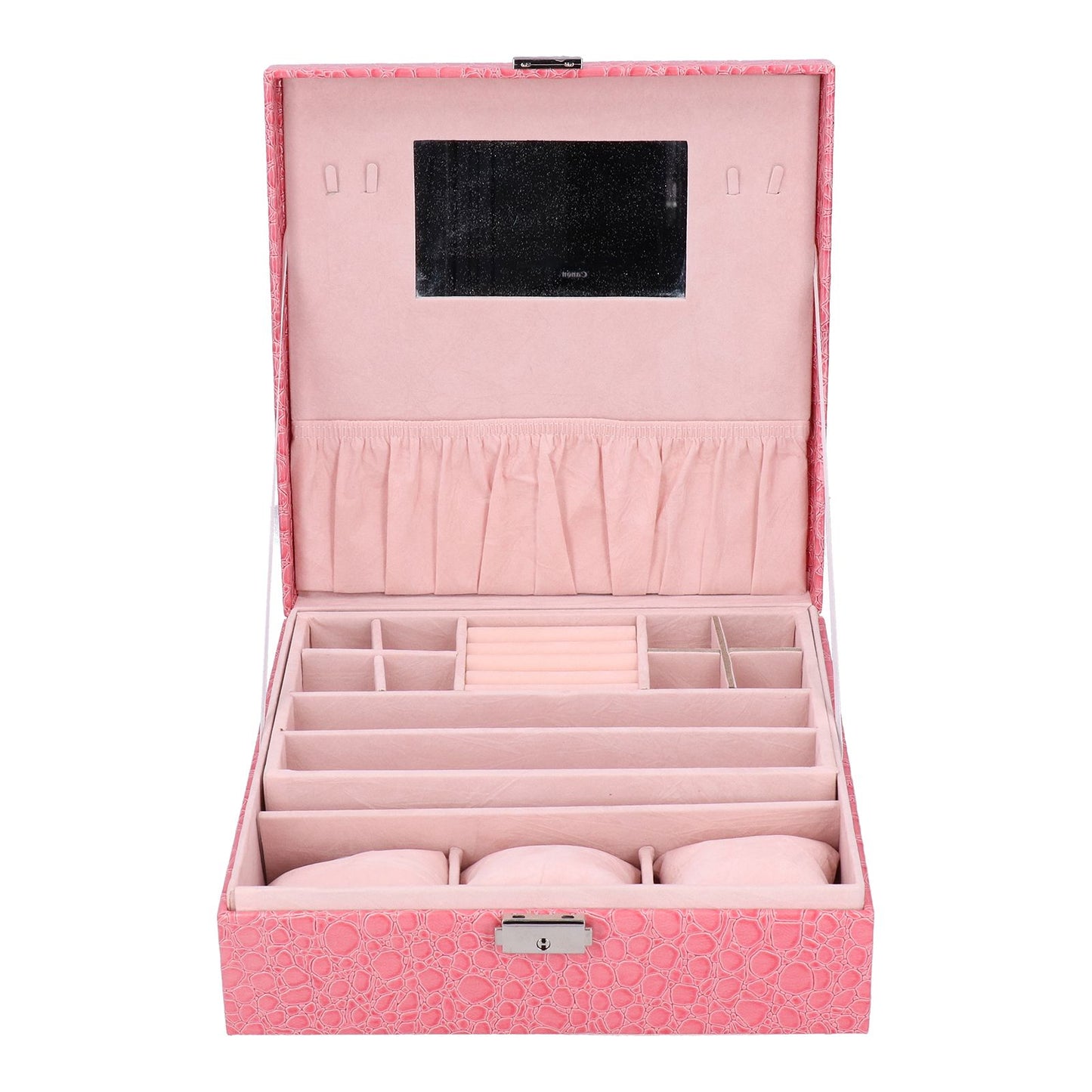 Pink Artificial Leather Jewelry Box Watch Jewelry Packaging Container Holder for Girls