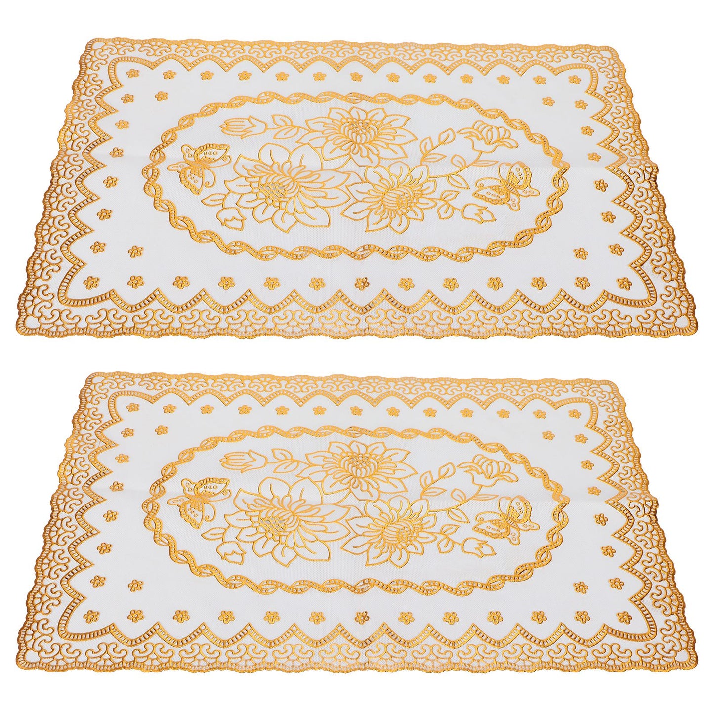 2PCS 30cmx45cm PVC Table Mat Gold Placemats Cup Coaster Pad Kitchen Wedding DecorationStyle 1