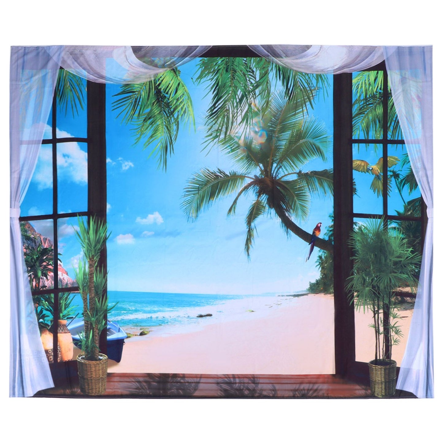Window Beach Landscape Pattern Tapestry Wall Hanging for Living Room Bedroom Art Decor230x180cm