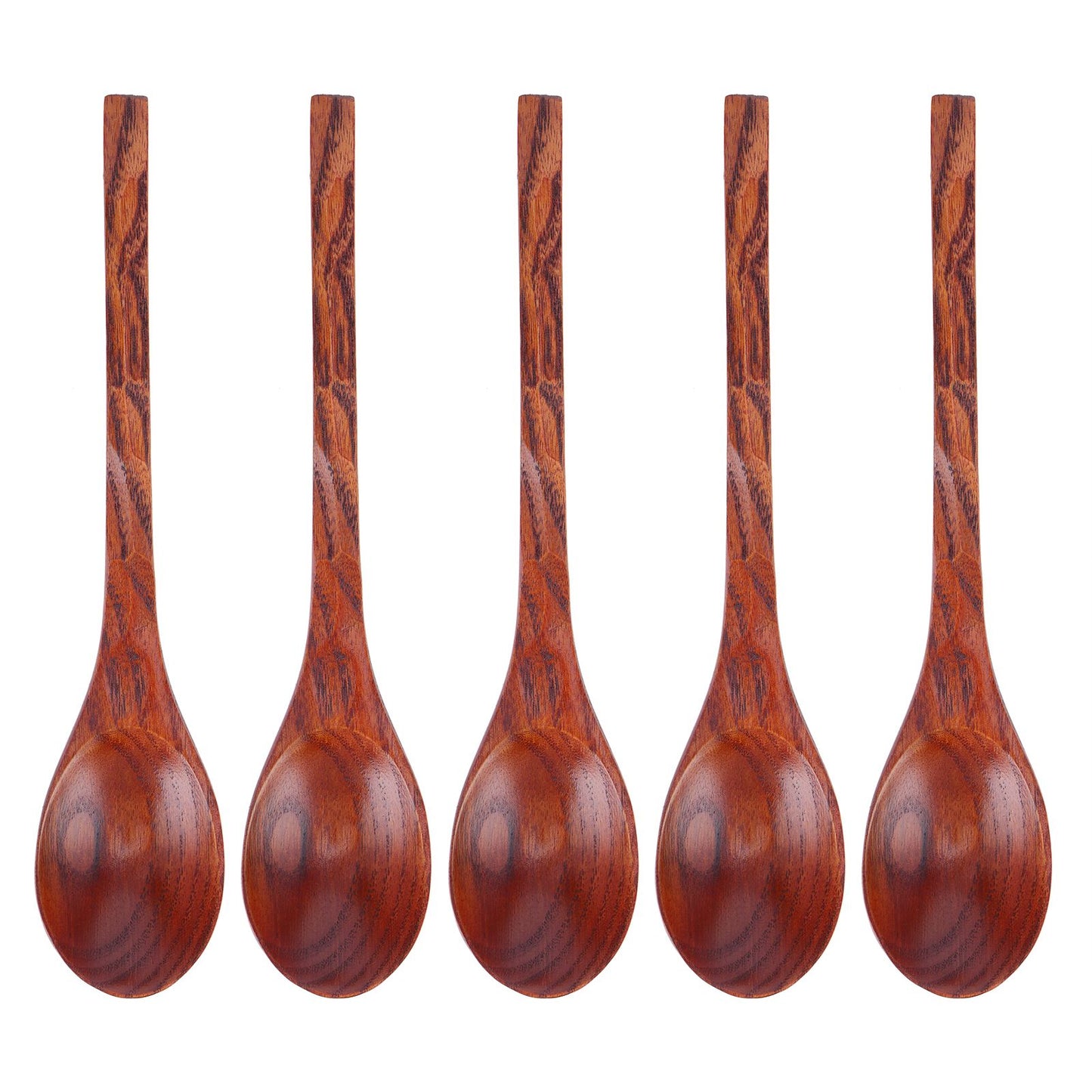 5PCS Japanese Style Wood Spoon Long Handle Soup Spoons Household Tableware Kitchen Tools